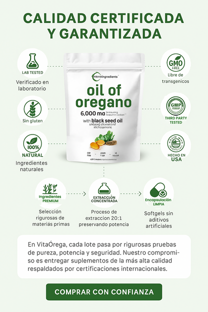 VitaOrega – Aceite de Orégano + Semilla Negra Natural™ | Bienestar digestivo e inmune 100% natural